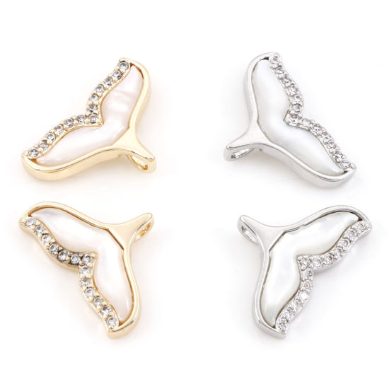 Immagine di Conchiglia + Ottone Micro Intarsio Charms Coda di Balena Vero Oro Placcato 15mm x 10mm, 1 Pz