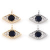 Picture of Brass Micro Pave Charms Real Gold Plated Eye Clear & Black Cubic Zirconia 12mm x 9mm