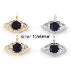 Picture of Brass Micro Pave Charms Real Gold Plated Eye Clear & Black Cubic Zirconia 12mm x 9mm