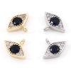 Picture of Brass Micro Pave Charms Real Gold Plated Eye Clear & Black Cubic Zirconia 12mm x 9mm