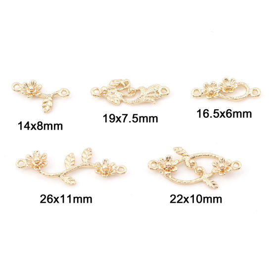 Picture of Brass Connectors Charms Pendants Flower Leaves 18K Real Gold Plated 3D                                                                                                                                                                                        