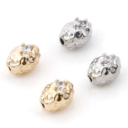 Brass Beads For DIY Jewelry Making Multicolor Oval Clear Cubic Zirconia