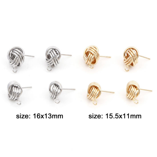 Picture of Brass Ear Post Stud Earrings Real Gold Plated Ball Of Yarn With Loop