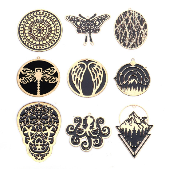 Picture of Iron Based Alloy Pendants Gold Plated Black Enamel