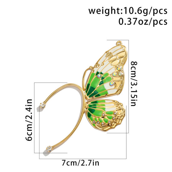 昆虫 イヤーカフ ピアス 片耳用 金メッキ 多色 蝶 バタフライ 翼 透明 ラインストーン 1 個 の画像