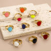 Picture of Eco-friendly Vacuum Plating 304 Stainless Steel Open Adjustable Rings 18K Gold Plated Oval Enamel 16.9mm(US Size 6.5)