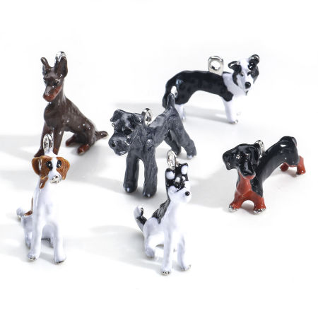 Zinklegierung Anhänger Silberfarbe Bunt Hund 3D 2 Stück