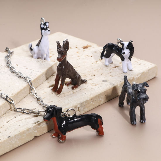 Picture of Zinc Based Alloy Pendants Silver Tone Multicolor Dog Animal 3D Enamel