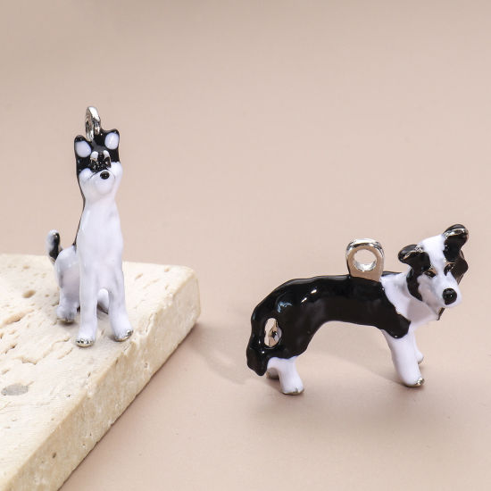 Picture of Zinc Based Alloy Pendants Silver Tone Multicolor Dog Animal 3D Enamel