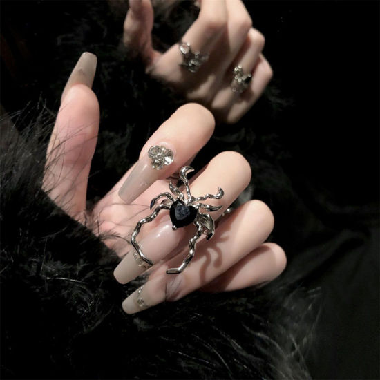Bild von Y2K Offen Verstellbar Ring Silberfarbe Halloween Spinne 1 Stück