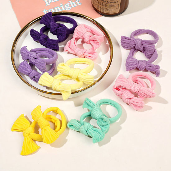 Picture of Elastic Fabric Cute Ponytail Holder Hair Ties Band Scrunchies Multicolor Bowknot