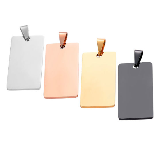 Picture of 201 Stainless Steel Blank Stamping Tags Pendants Rectangle Mirror Polishing 20mm x 40mm
