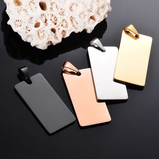 Picture of 201 Stainless Steel Blank Stamping Tags Charm Pendant Rectangle Mirror Polishing 20mm x 40mm