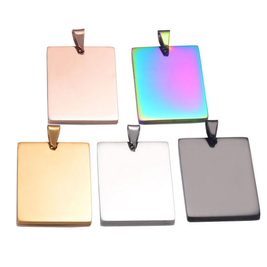 Picture of 201 Stainless Steel Blank Stamping Tags Pendants Rectangle Mirror Polishing 28mm x 40mm