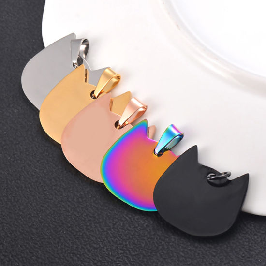 Picture of 201 Stainless Steel Blank Stamping Tags Pendants Cat Animal Mirror Polishing 29mm x 28mm