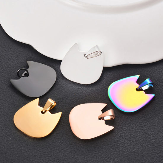 Picture of 201 Stainless Steel Blank Stamping Tags Pendants Cat Animal Mirror Polishing 29mm x 28mm