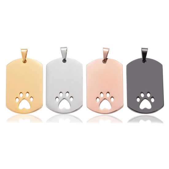 Picture of 201 Stainless Steel Blank Stamping Tags Pendants Rectangle Paw Print Mirror Polishing 28mm x 45mm