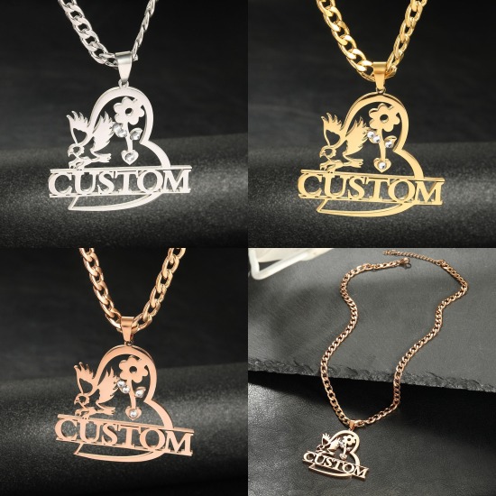 Picture of 304 Stainless Steel Customized Name Necklace Personalized Letter Charm Pendant Gold Plated 40cm(15.7") long