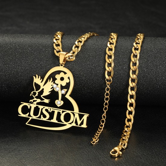 Picture of 304 Stainless Steel Customized Name Necklace Personalized Letter Charm Pendant Gold Plated 40cm(15.7") long