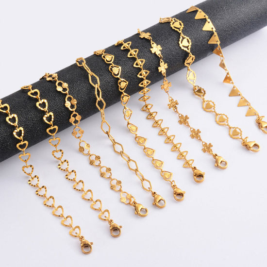 Picture of 304 Stainless Steel Handmade Link Chain Bracelets 18K Gold Plated Geometric 18cm(7 1/8") long