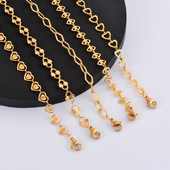 Picture of 304 Stainless Steel Handmade Link Chain Bracelets 18K Gold Plated Geometric 18cm(7 1/8") long