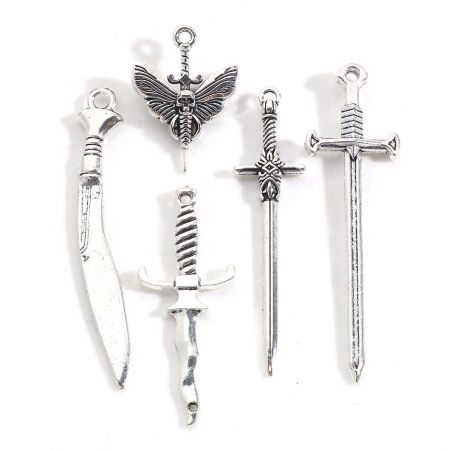 Zinc Based Alloy Pendants Antique Silver Color Sword 3D