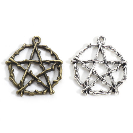Zinc Based Alloy Charms Multicolor Pentagram Star Hollow 28mm x 26mm