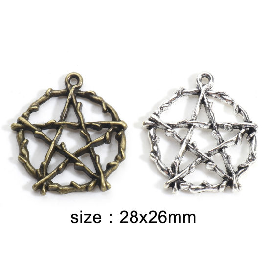 Picture of Zinc Based Alloy Charms Multicolor Pentagram Star Hollow 28mm x 26mm