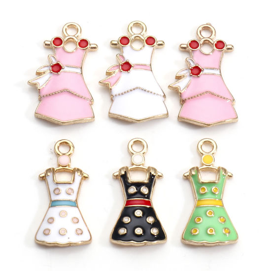 Picture of Zinc Based Alloy Clothes Charms Gold Plated Multicolor Dress Dot Enamel