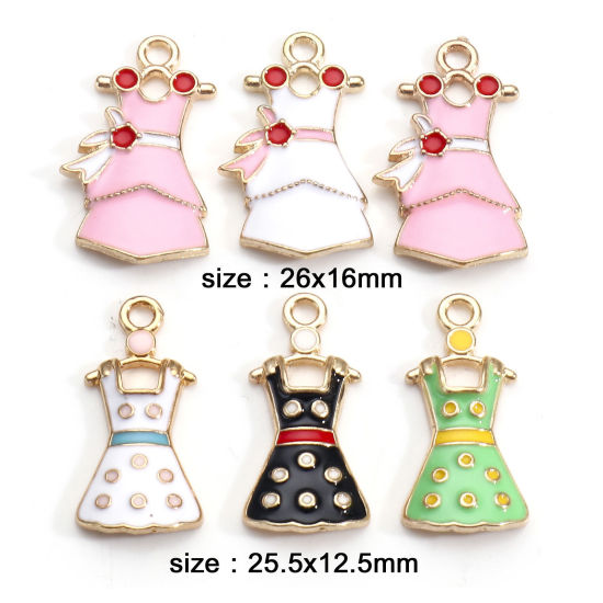 Picture of Zinc Based Alloy Clothes Charms Gold Plated Multicolor Dress Dot Enamel