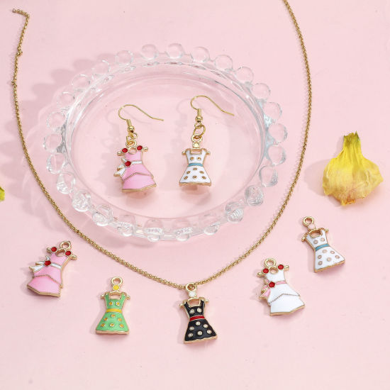 Picture of Zinc Based Alloy Clothes Charms Gold Plated Multicolor Dress Dot Enamel