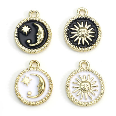 Zinc Based Alloy Galaxy Charms Gold Plated Multicolor Sun Moon Enamel