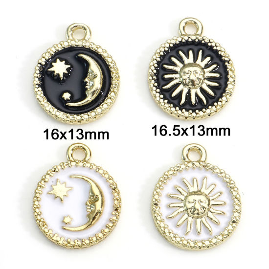 Bild von Zinklegierung Galaxis Charms Vergoldet Bunt Sonne Mond Emaille 5 Stück