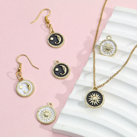 Bild von Zinklegierung Galaxis Charms Vergoldet Bunt Sonne Mond Emaille 5 Stück