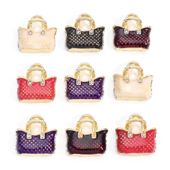 Bild von Zinklegierung Kleidung Charms Vergoldet Bunt Handtasche Emaille 20mm x 20mm, 5 Stück