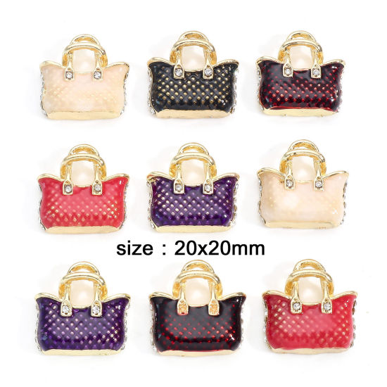 Bild von Zinklegierung Kleidung Charms Vergoldet Bunt Handtasche Emaille 20mm x 20mm, 5 Stück