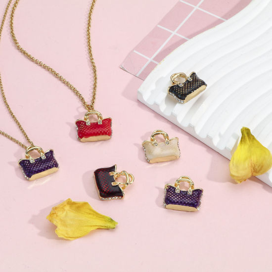 Bild von Zinklegierung Kleidung Charms Vergoldet Bunt Handtasche Emaille 20mm x 20mm, 5 Stück