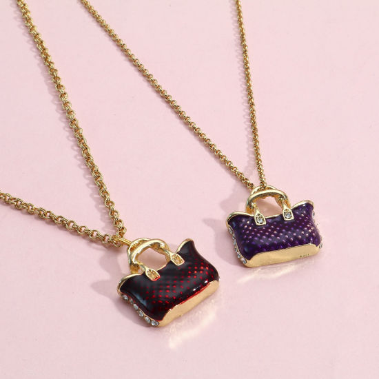 Bild von Zinklegierung Kleidung Charms Vergoldet Bunt Handtasche Emaille 20mm x 20mm, 5 Stück