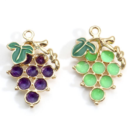 Zamak Colgantes Charms Chapado en Oro Multicolor Uva Esmalte 28mm x 18mm, 5 Unidades