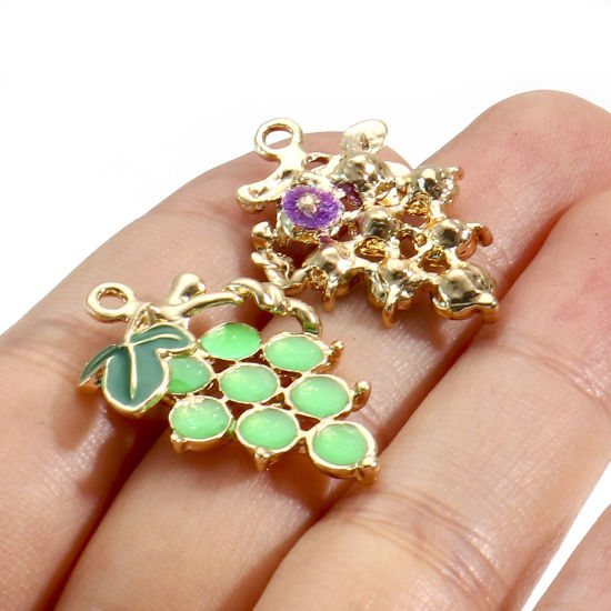 Imagen de Zamak Colgantes Charms Chapado en Oro Multicolor Uva Esmalte 28mm x 18mm, 5 Unidades