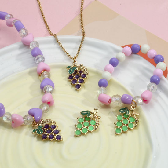 Imagen de Zamak Colgantes Charms Chapado en Oro Multicolor Uva Esmalte 28mm x 18mm, 5 Unidades