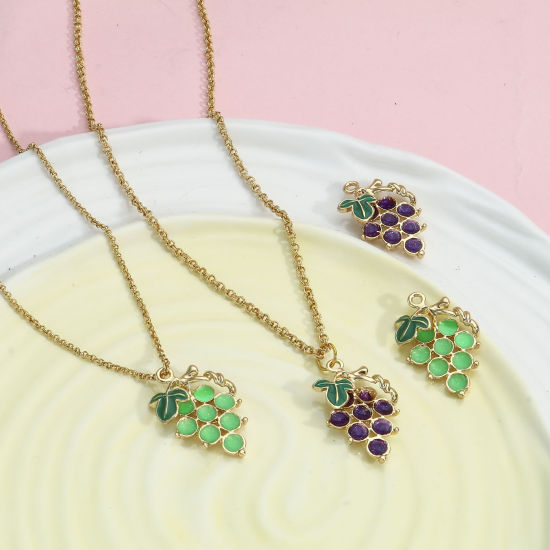 Imagen de Zamak Colgantes Charms Chapado en Oro Multicolor Uva Esmalte 28mm x 18mm, 5 Unidades