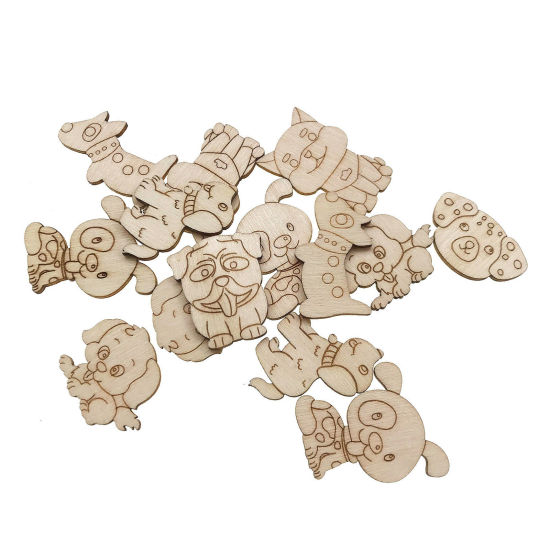 Picture of Wood DIY Handmade Craft Materials Accessories Natural Cat Animal Dog 30-40mm