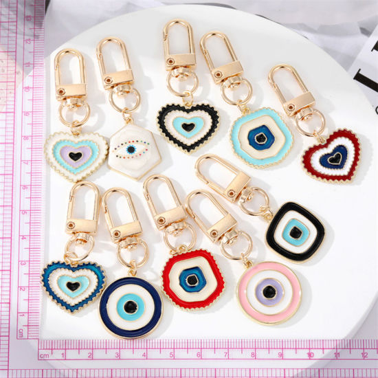 Picture of Simple Keychain & Keyring Gold Plated Multicolor Heart Circle Enamel