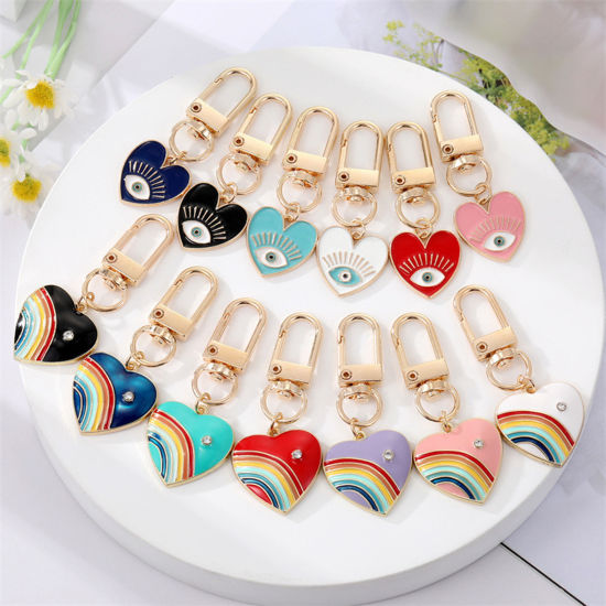 Picture of Stylish Keychain & Keyring Gold Plated Multicolor Heart Enamel