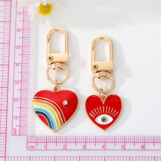 Picture of Stylish Keychain & Keyring Gold Plated Multicolor Heart Enamel