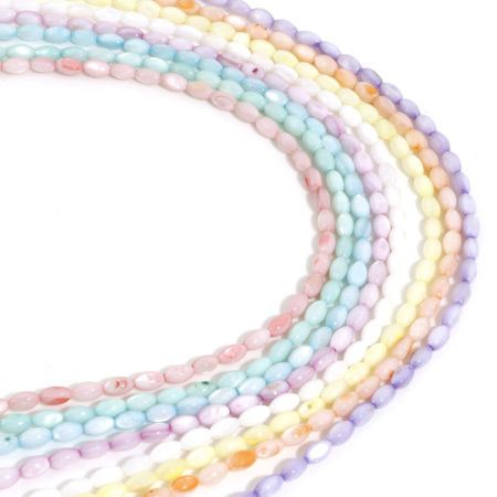 1 Strang Muschel Perlen für die DIY-Schmuckherstellung Reiskorn Bunt Gefärbt 7mm x 4mm