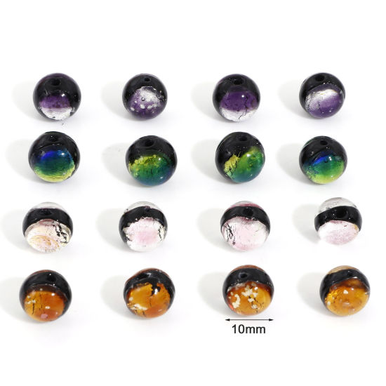 Bild von Muranoglas Perlen für die Herstellung von DIY-Charme-Schmuck Rund Bunt Folie ca 10mm D., Loch:ca. 1.6mm, 2 Stück