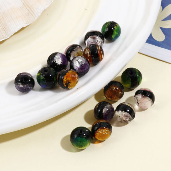 Bild von Muranoglas Perlen für die Herstellung von DIY-Charme-Schmuck Rund Bunt Folie ca 10mm D., Loch:ca. 1.6mm, 2 Stück