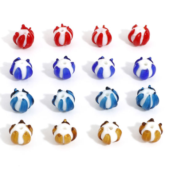 Picture of Lampwork Glass Beads For DIY Jewelry Making Flower Multicolor 3D About 12mm x 11mm